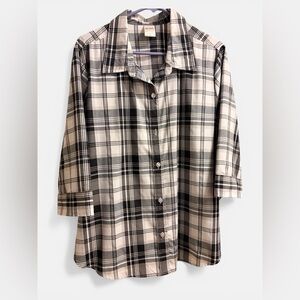 NWOT Plaid Button Up 3/4 Sleeve Shirt, XL